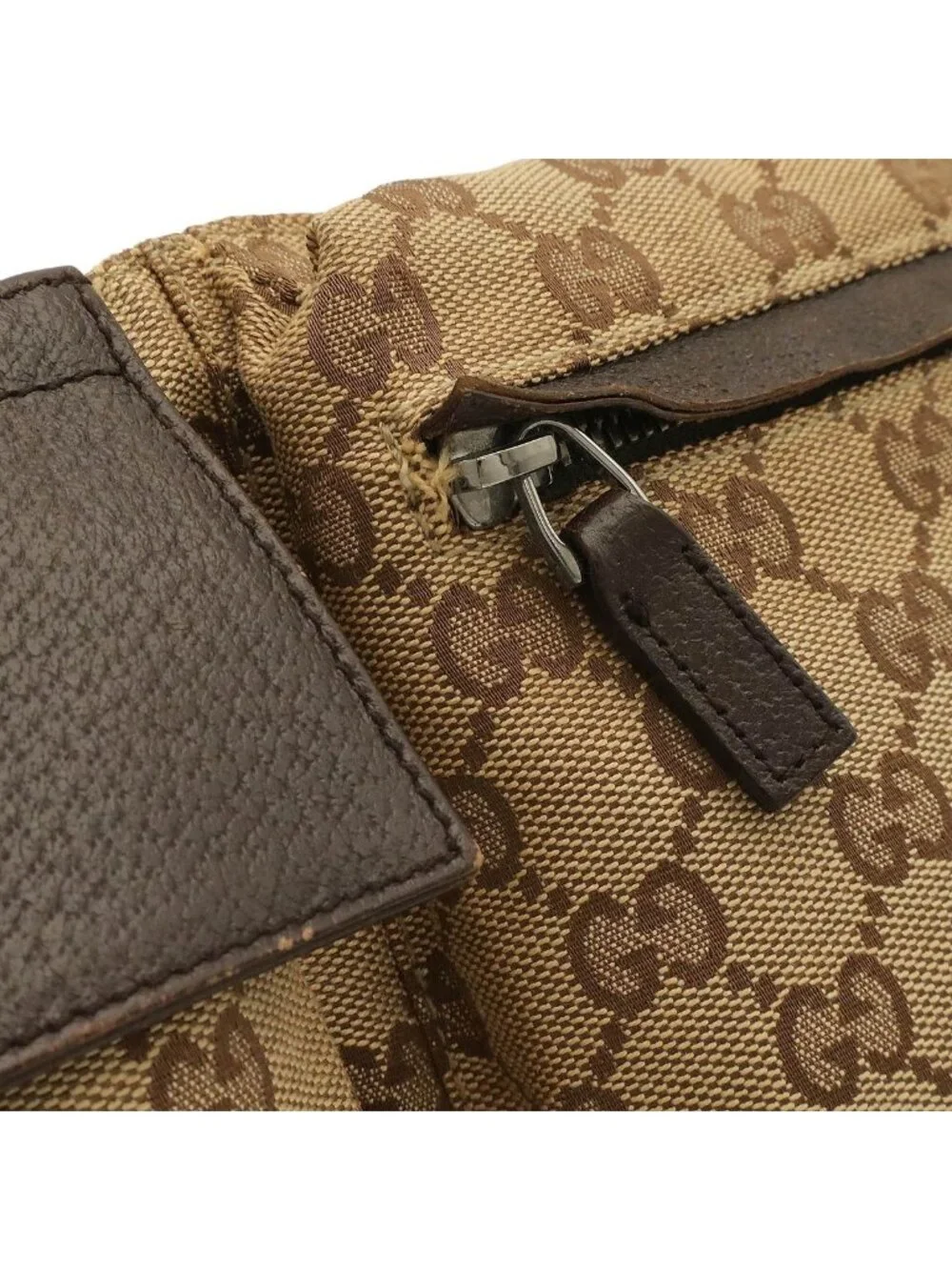 Gucci GG Canvas Sherry Line Belt Bag Waist Pouch Hip Leather Khaki Beige Dark
